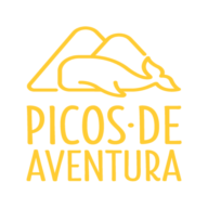 Logo with mountains and a whale, text: PICOS DE AVENTURA.