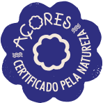 Symmetrical blue flower shape with 'Açores Certificado Pela Natureza' text.