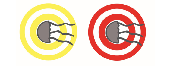 Two jellyfish icons on yellow and red target backgrounds.